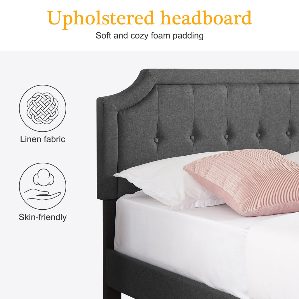 Queen Size Fabric Upholstered Platform Bed Frame with Wooden Slats I480792