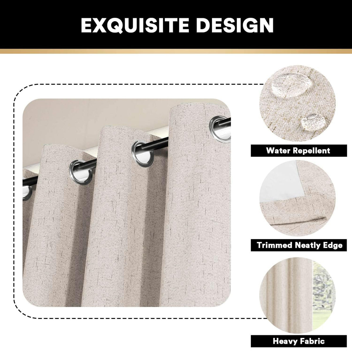Blackout Curtains 84 Inches Long Faux Linen Thermal Insulated W100 X L84 Inch V803