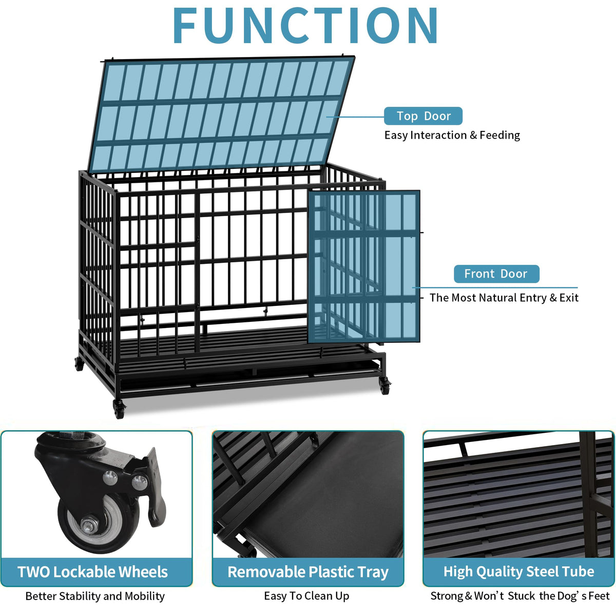 48 Inch Heavy Duty Collapsible Metal Dog Crate with Wheels I485