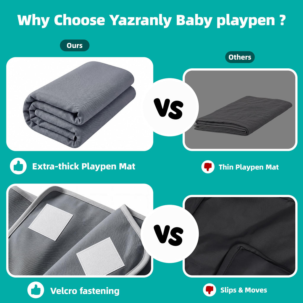 Foldable Baby Playpen with Mat, 71x59 Inches, Grey H453921