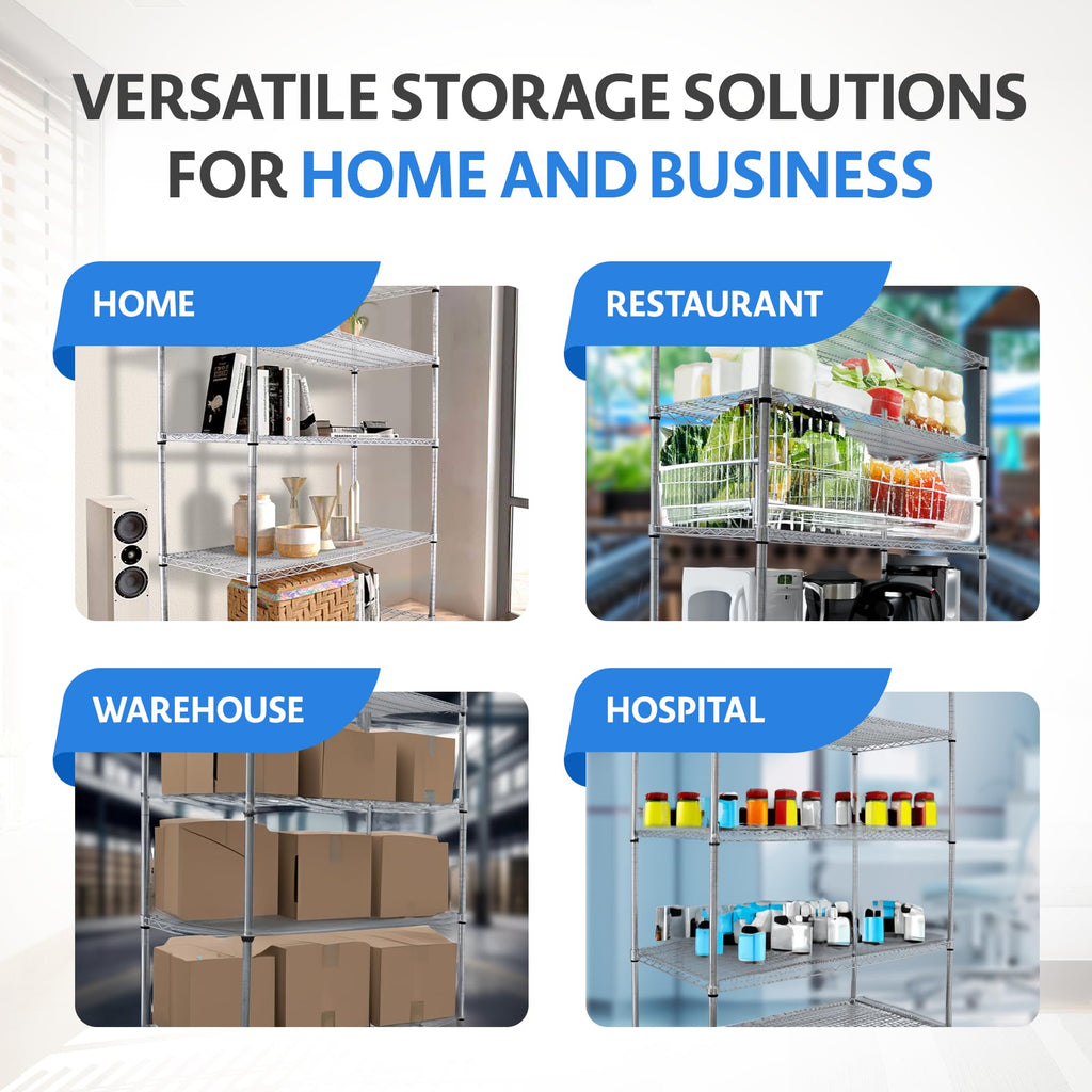 Heavy Duty 5-Tier Chrome Wire Shelving Rack with Casters K582663