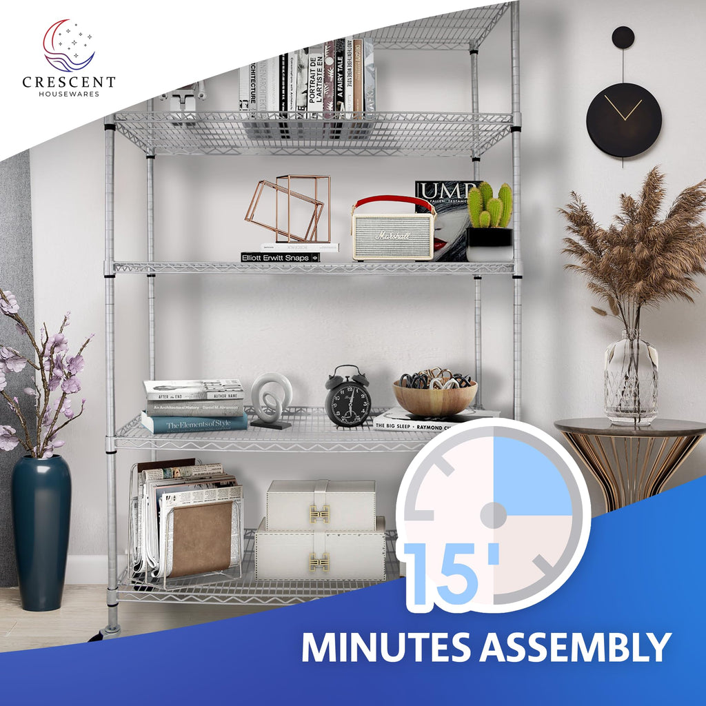 Heavy Duty 5-Tier Chrome Wire Shelving Rack with Casters K582663