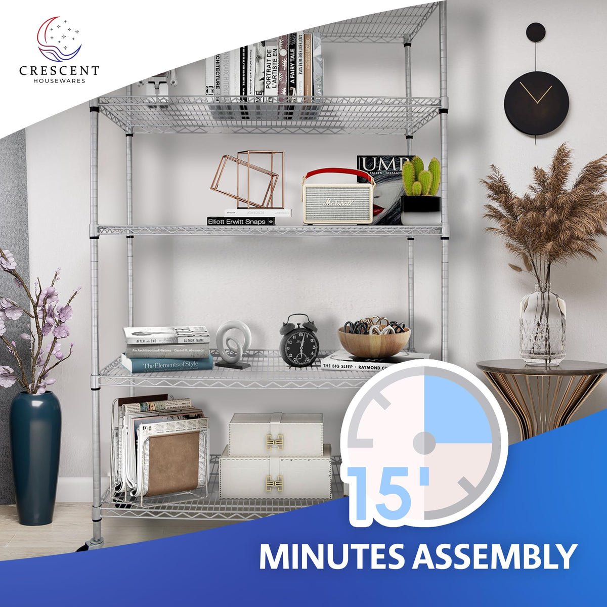 Heavy Duty 5-Tier Chrome Wire Shelving Rack with Casters K582663