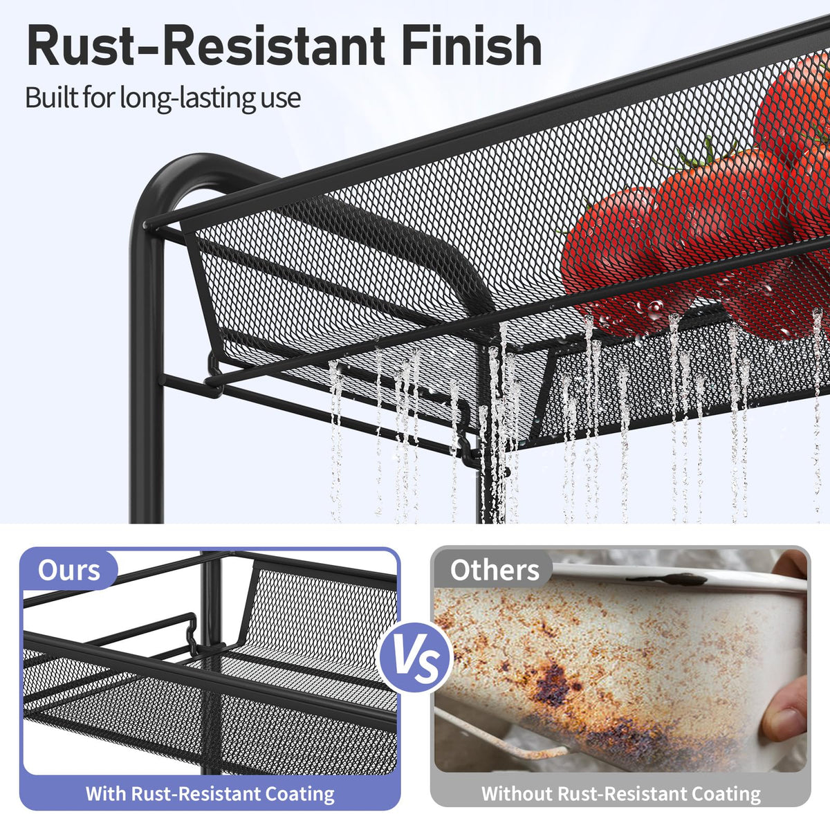 3 Tier Rolling Metal Storage Cart with Wheels, Black G118866