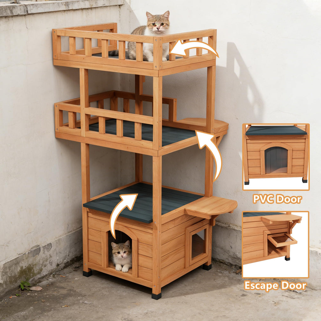 Outdoor Cat Tree Tower with Enclosed Condo G861