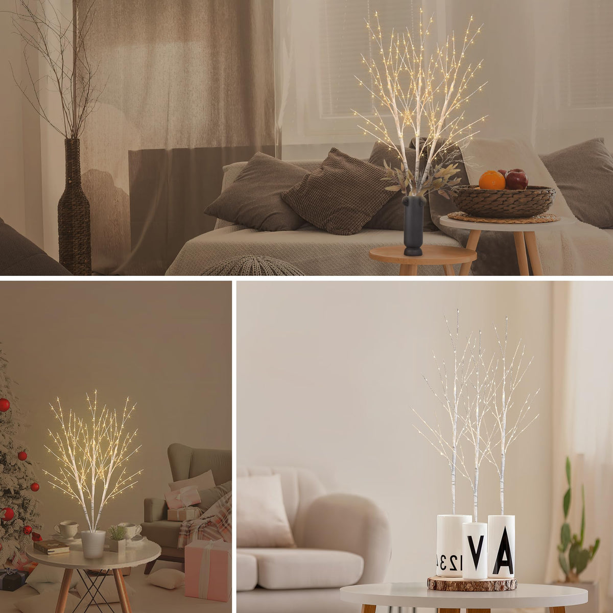 Lighted Birch White Tree Branches 33IN 180LED with Timer I834