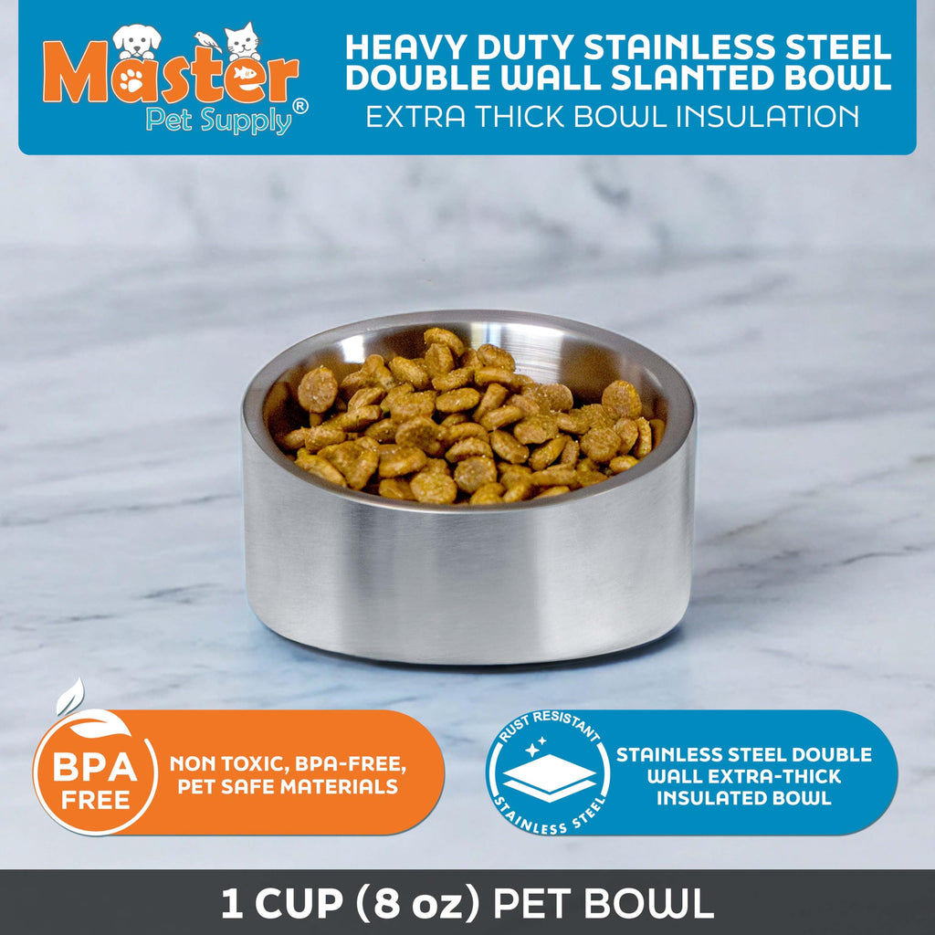 Stainless Steel Slanted Dog Cat Food Bowl 8 oz H952217