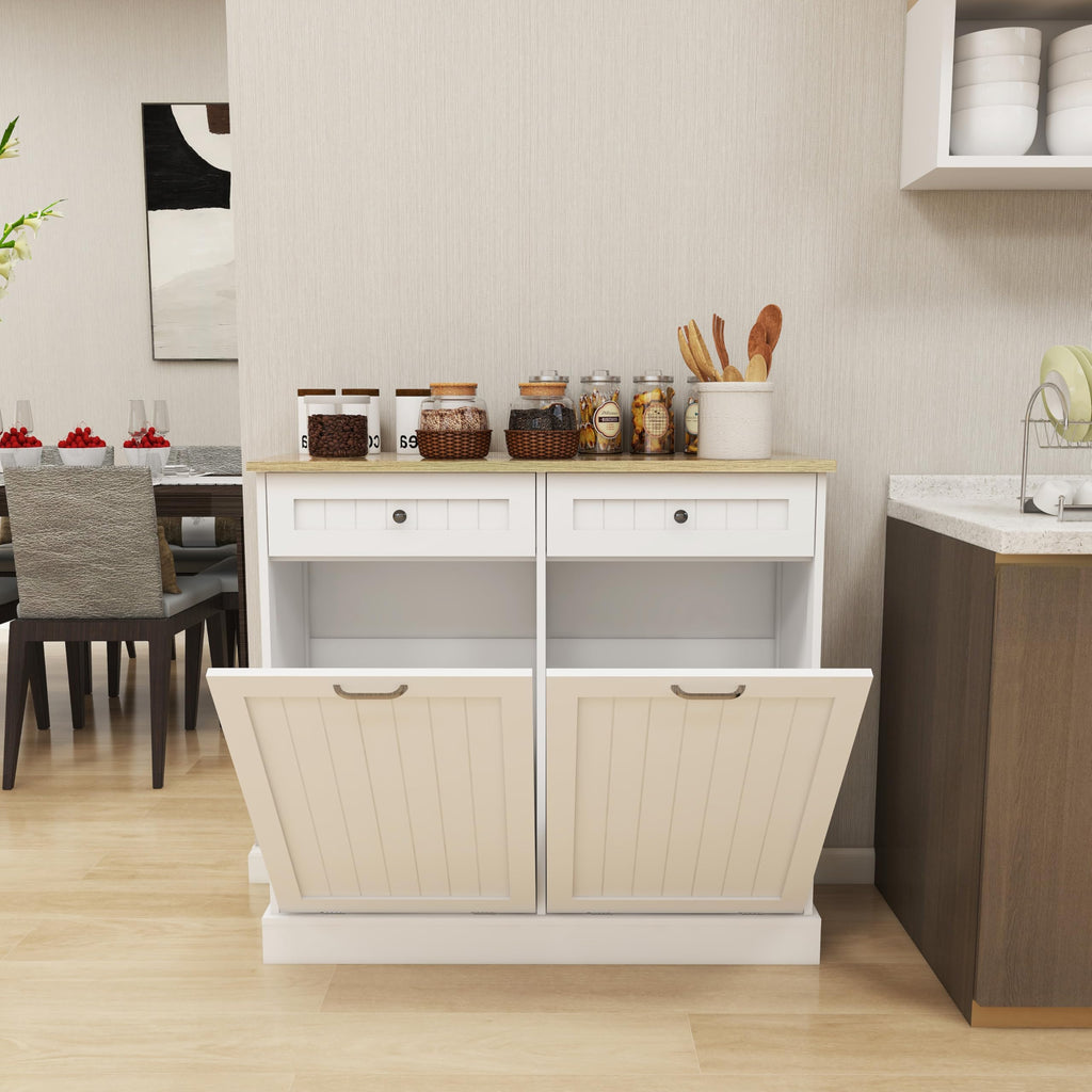 White 2x10 Gallon Solid Wood Trash Cabinet B37834