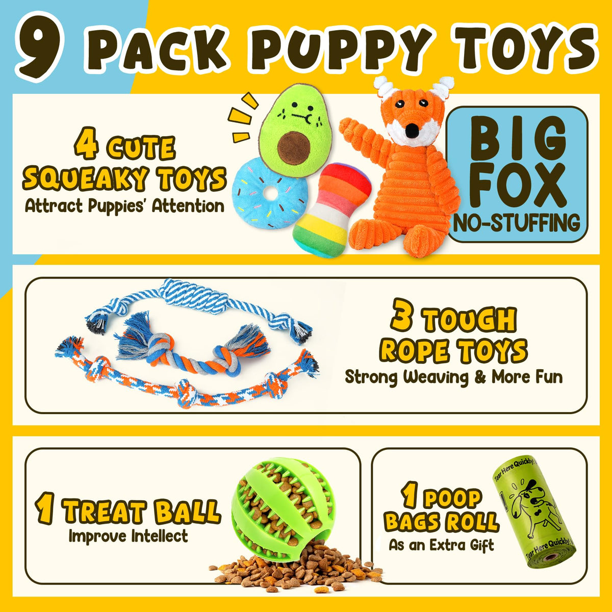 9 Pack Puppy Chew Toys with Rope Y331