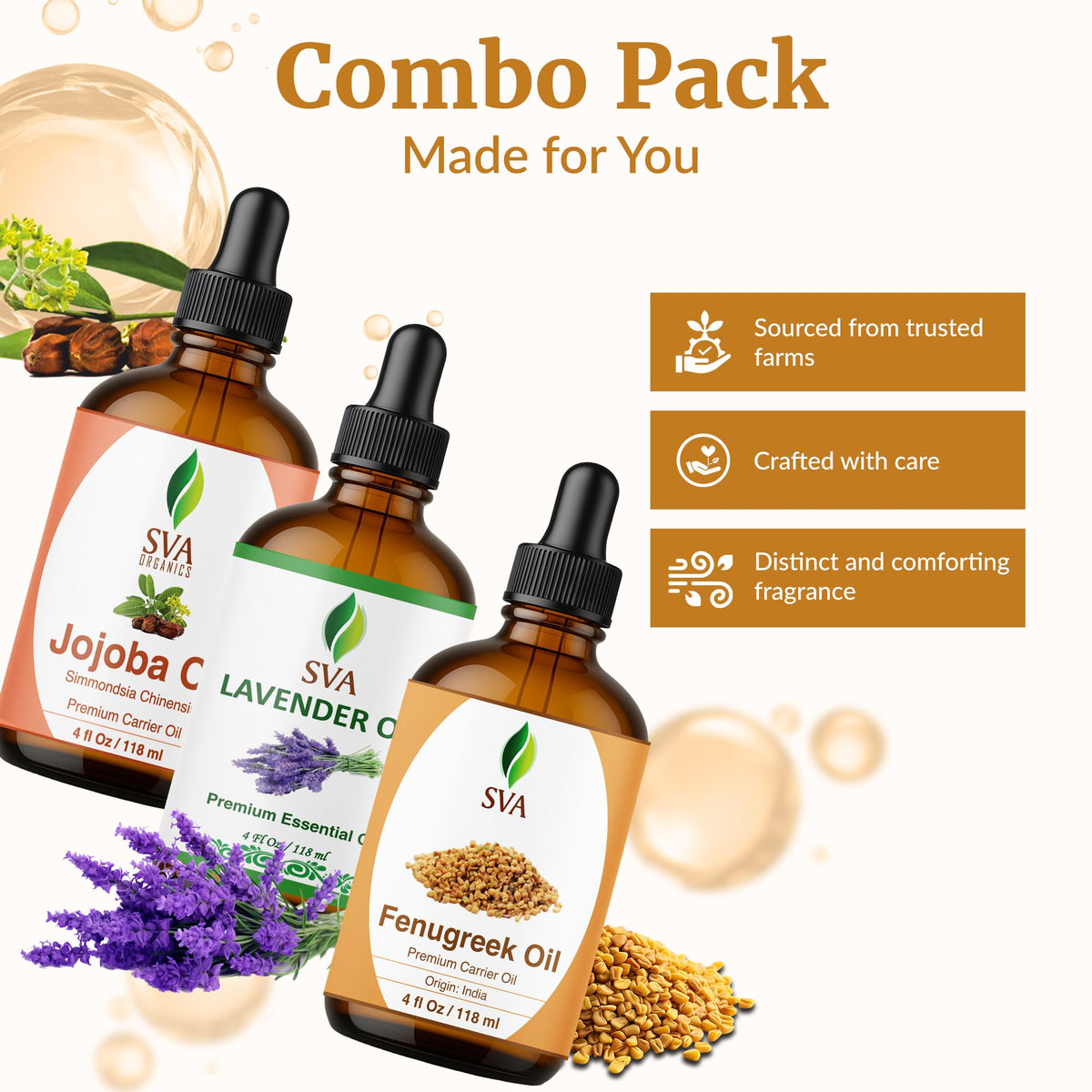 Fenugreek Lavender 4 Fl oz Glass Bottles with Droppers Q858