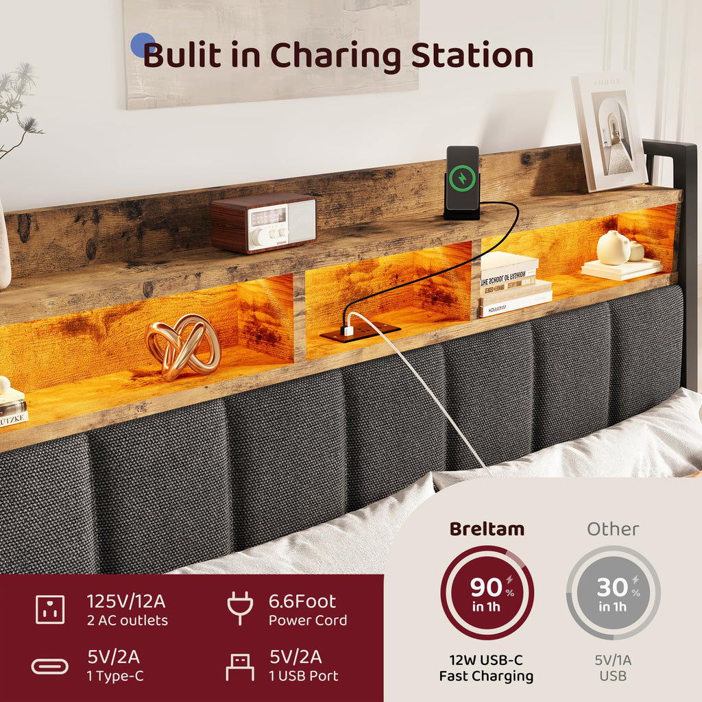 King Size Wood Bed Frame with 2 Storage Drawers L7221
