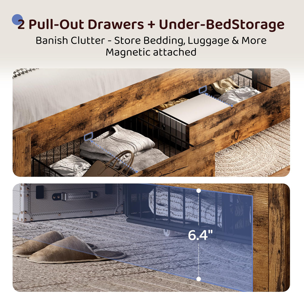 King Size Wood Bed Frame with 2 Storage Drawers L7221