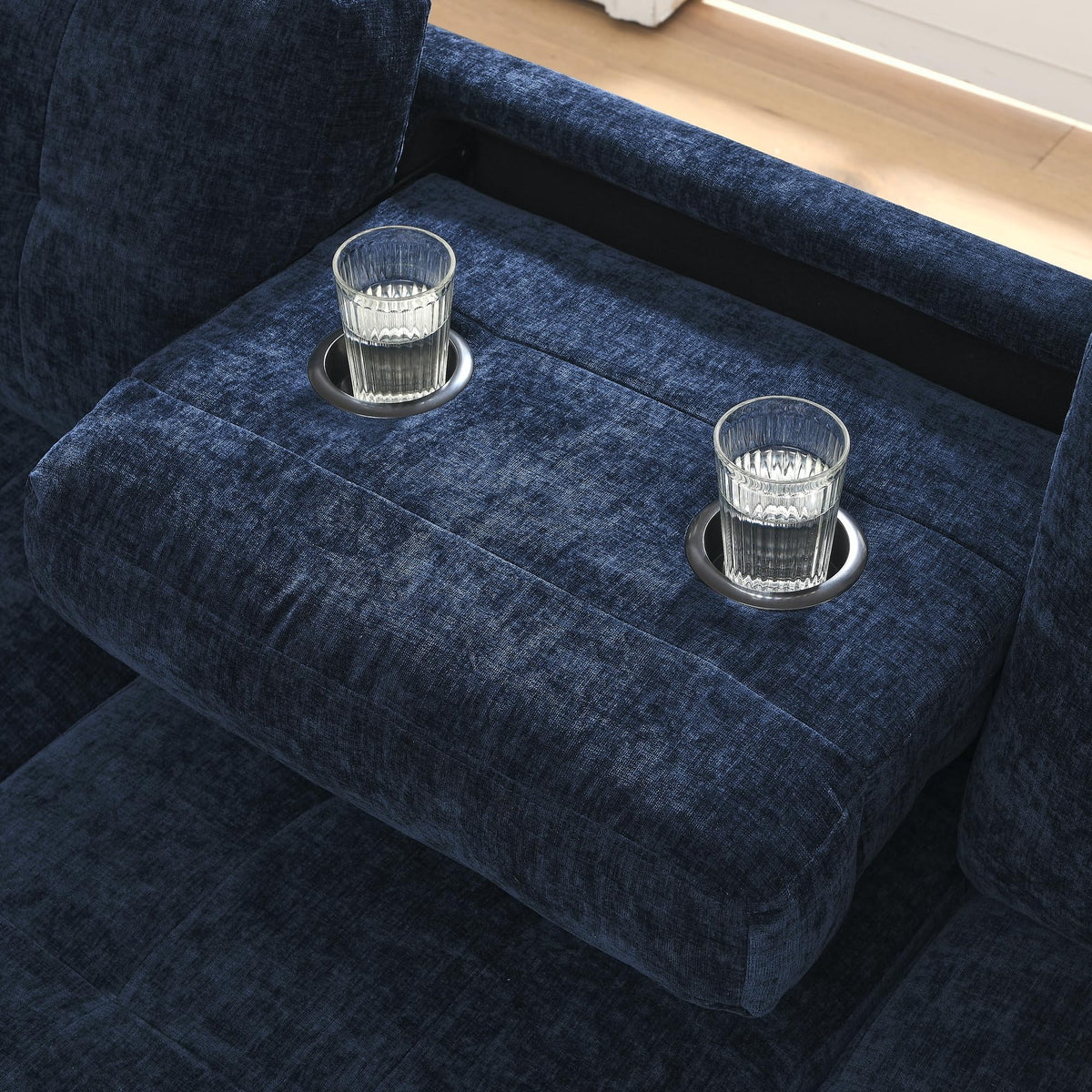 108'' Chenille Navy Blue L-Shaped Sectional Sofa with Storage Ottoman E9823