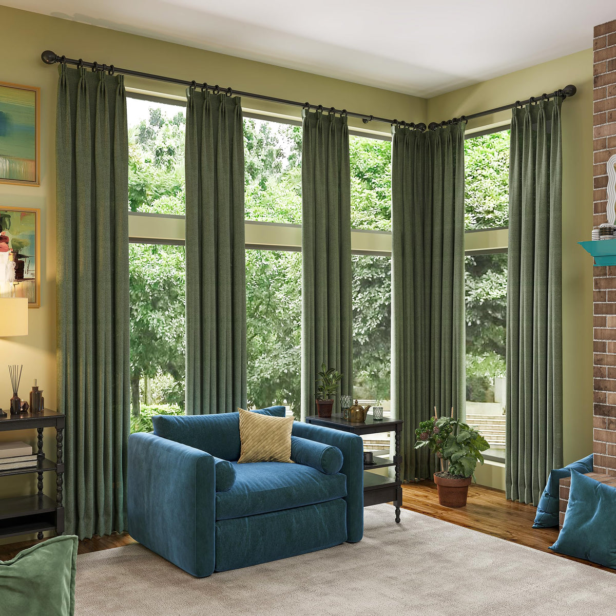 Dark Olive Green 96 Inch Blackout Curtains 2 Panels Set W4132