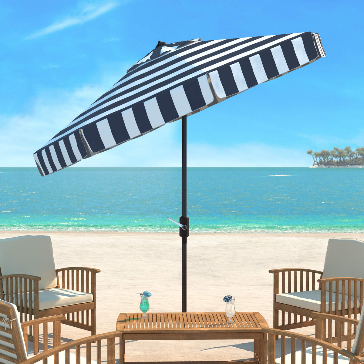 9 ft Navy White Patio Umbrella V64202