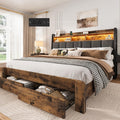 King Size Wood Bed Frame with 2 Storage Drawers L7221