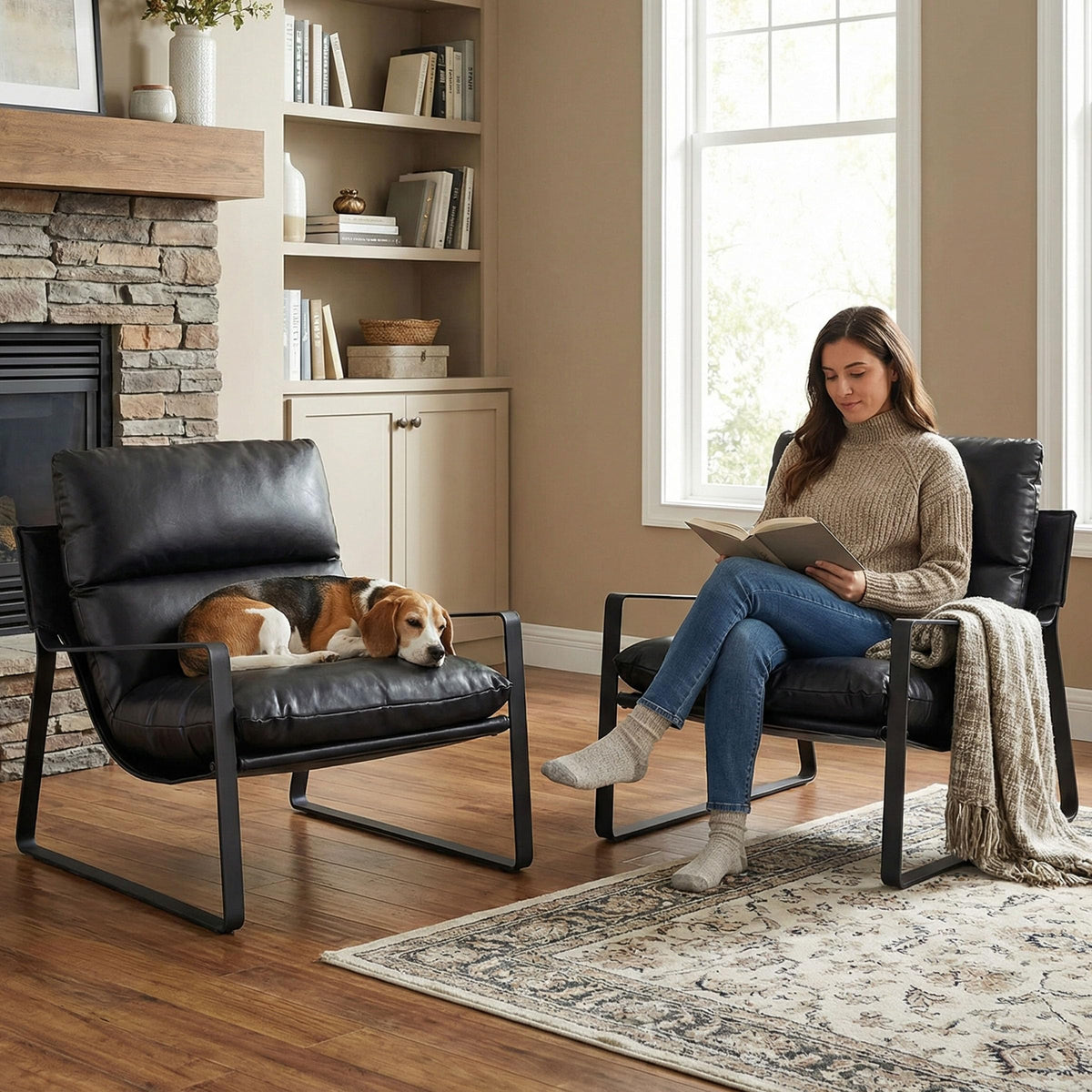 Black PU Leather Accent Armchair N501