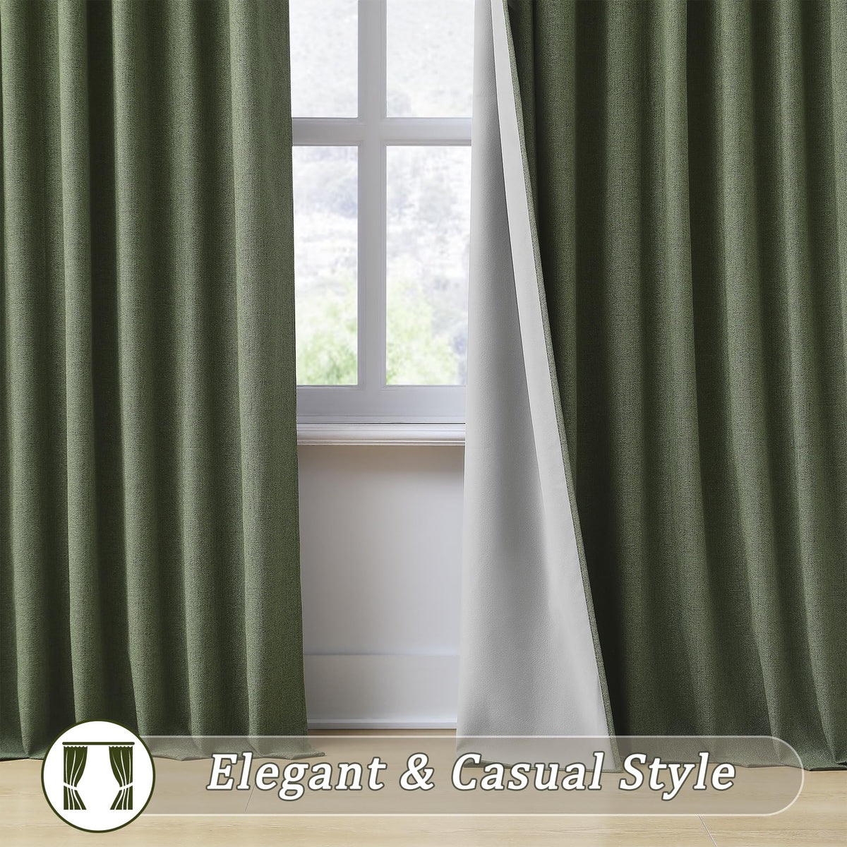 Dark Olive Green 96 Inch Blackout Curtains 2 Panels Set W4132