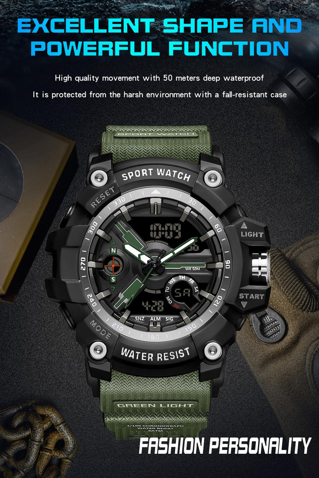 Waterproof Fluorescent Green Digital Watches G746505