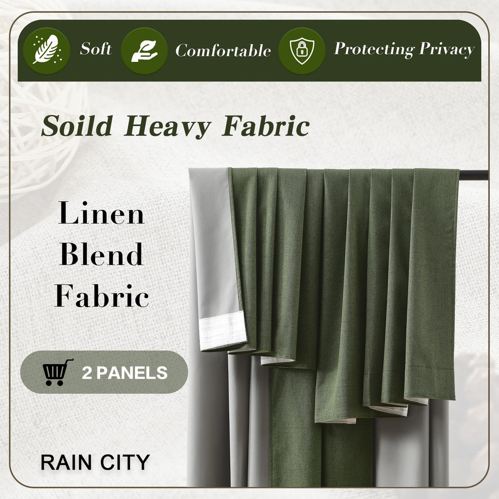 Dark Olive Green 96 Inch Blackout Curtains 2 Panels Set W4132