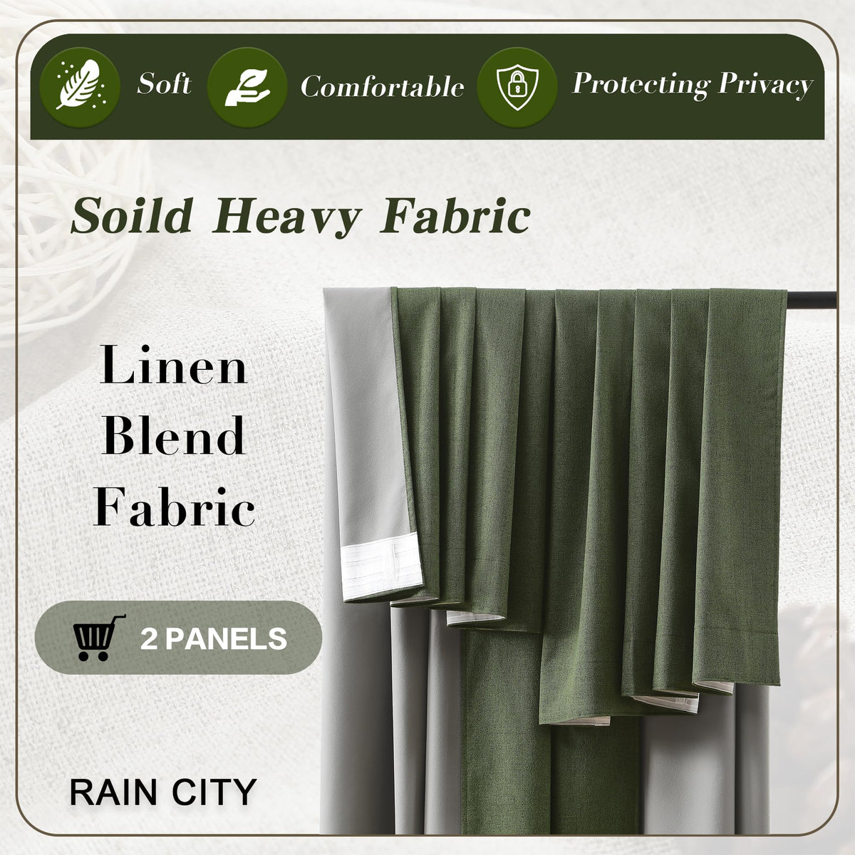 Dark Olive Green 96 Inch Blackout Curtains 2 Panels Set W4132