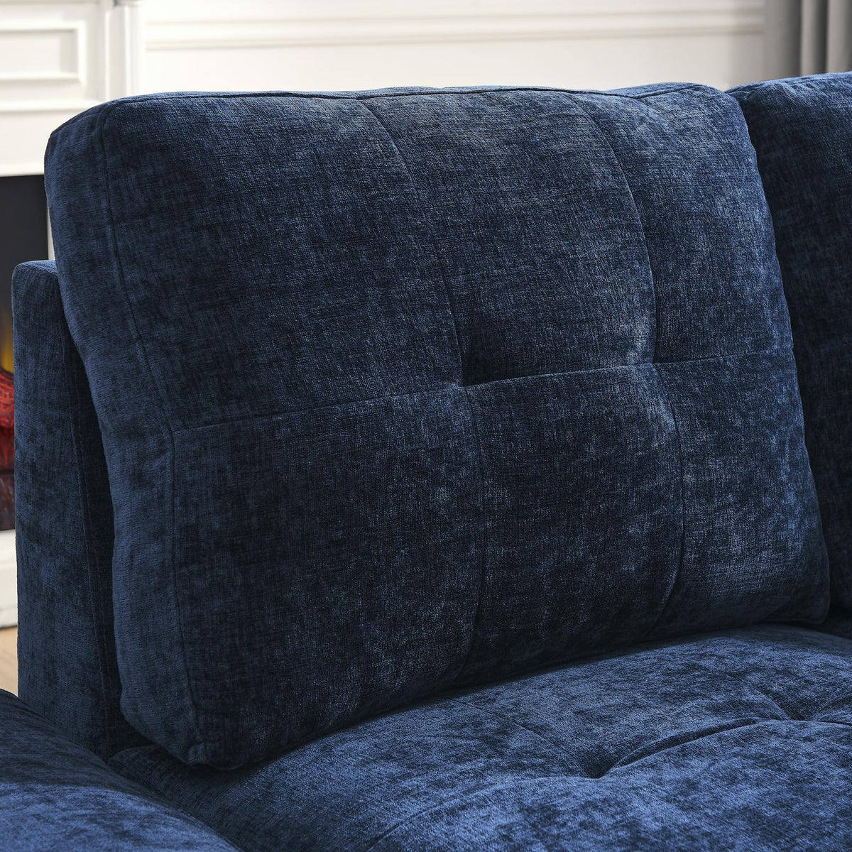 108'' Chenille Navy Blue L-Shaped Sectional Sofa with Storage Ottoman E9823