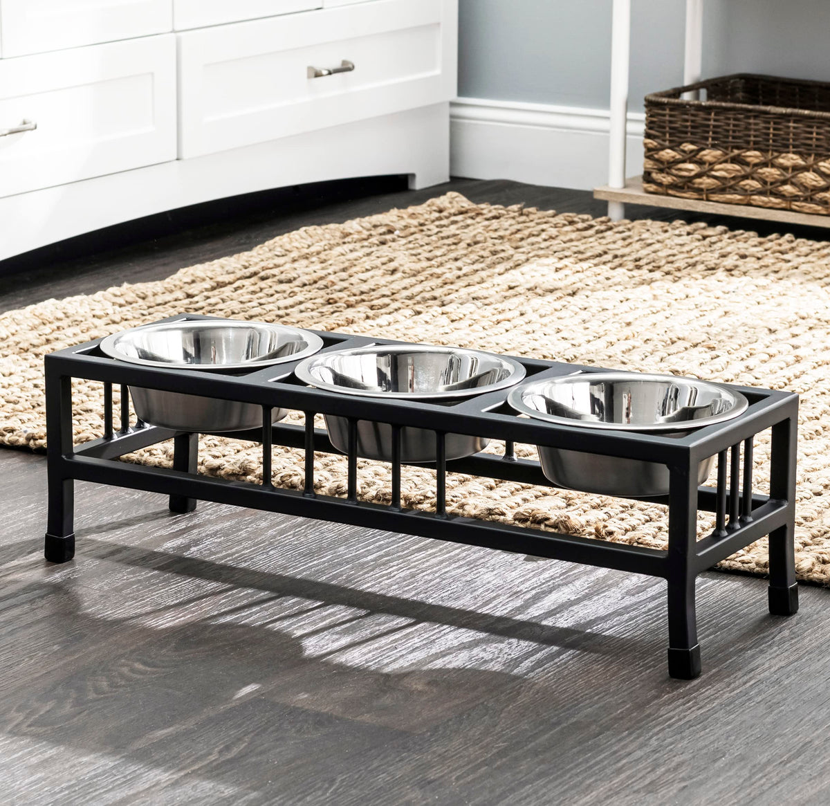 Black 3 Bowl Metal Raised Pet Feeder M539738
